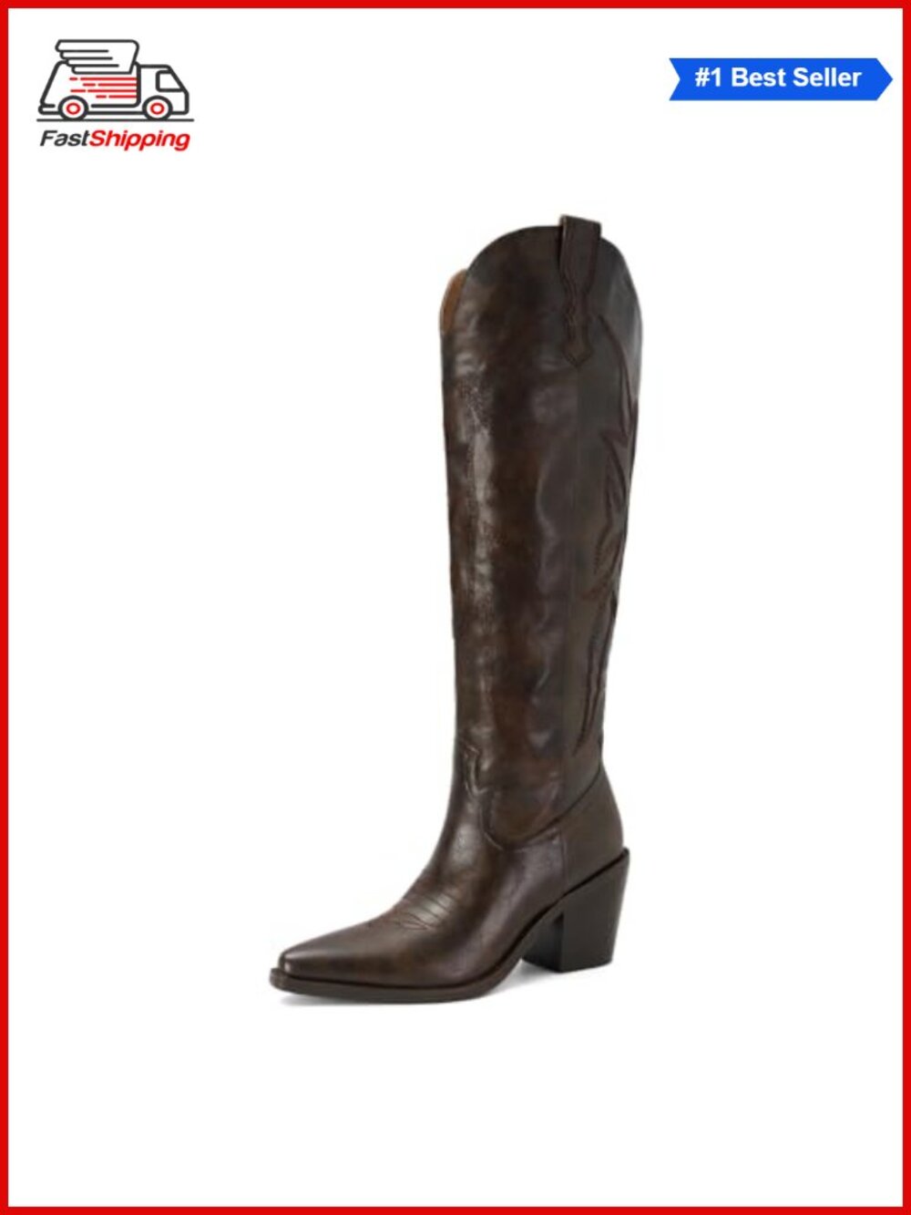 ✨SOVANYOU Cowgirl Boots Knee High Embroidered Faux Leather Pointed Toe Western